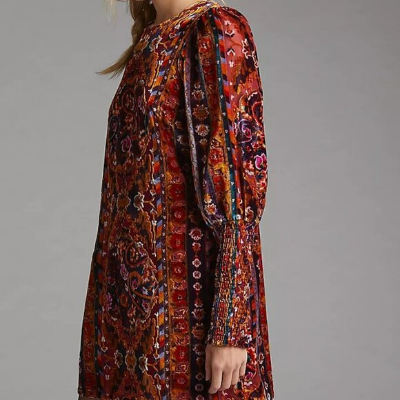 Retro Velvet Shift Puff Sleeve Mini Dress - Picture 6 of 16